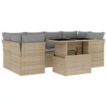 7 részes bézs polyrattan kerti ülőgarnitúra párnákkal