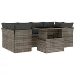 7 részes szürke polyrattan kerti ülőgarnitúra párnákkal