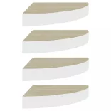 4 db tölgyszínű és fehér MDF fali sarokpolc 35 x 35 x 3,8 cm