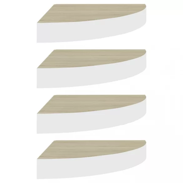 4 db tölgyszínű és fehér MDF fali sarokpolc 35 x 35 x 3,8 cm