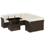 9 részes barna polyrattan kerti ülőgarnitúra párnákkal