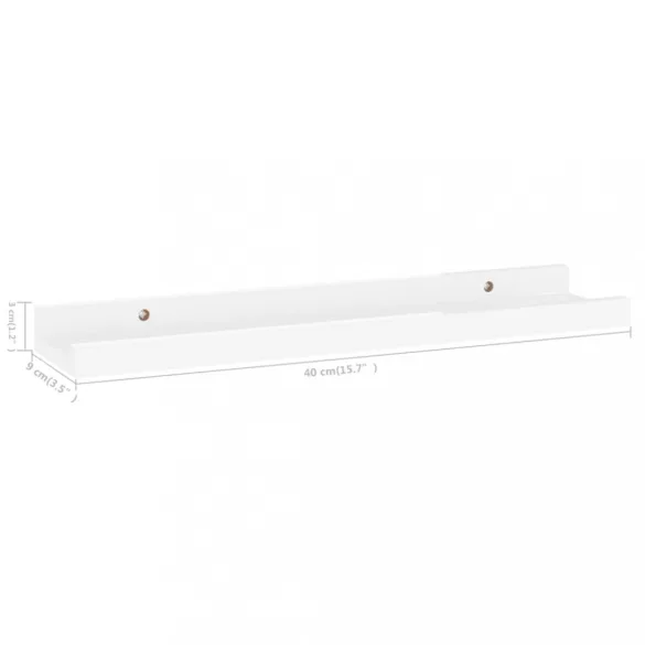 2 db magasfényű fehér fali polc 40 x 9 x 3 cm