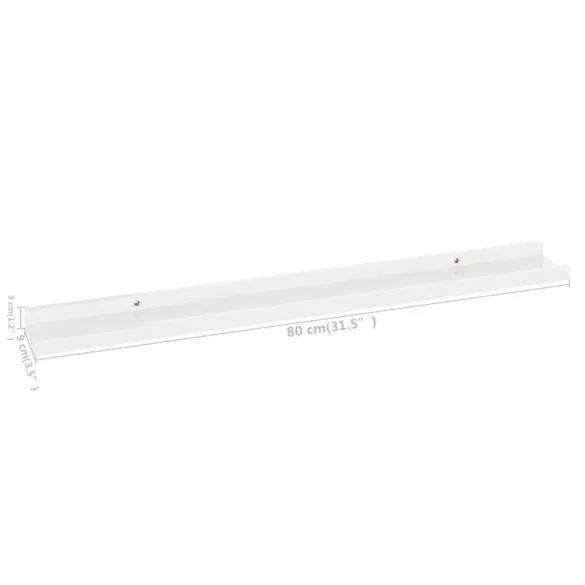 2 db magasfényű fehér fali polc 80 x 9 x 3 cm