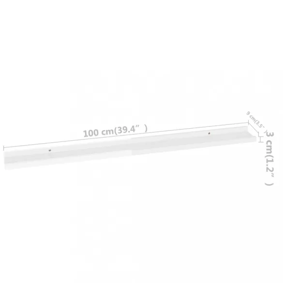 2 db magasfényű fehér fali polc 100 x 9 x 3 cm