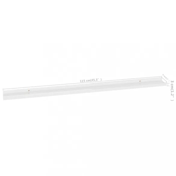 2 db magasfényű fehér fali polc 115 x 9 x 3 cm