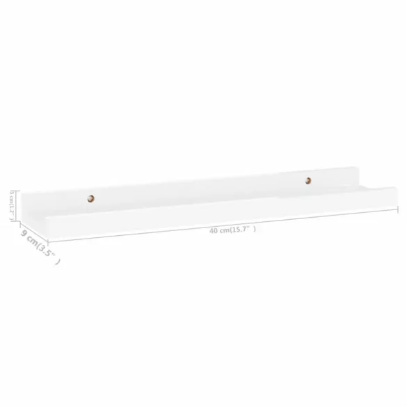 4 db magasfényű fehér fali polc 40 x 9 x 3 cm