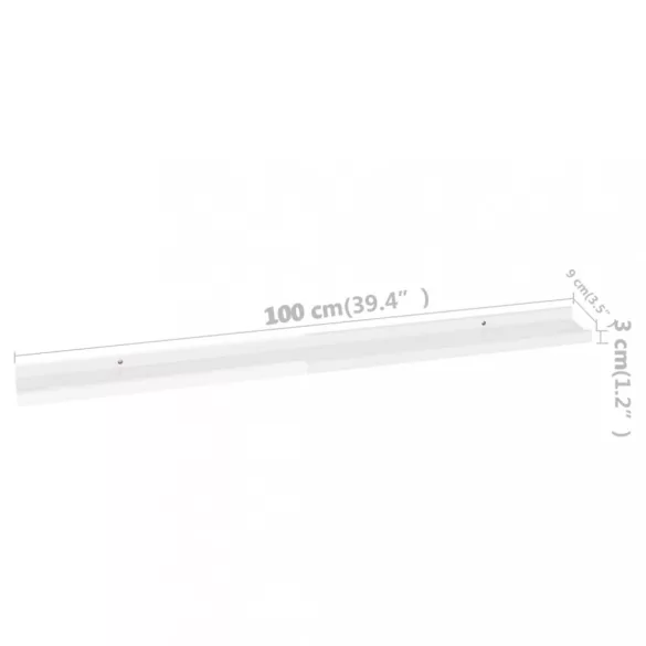 4 db magasfényű fehér fali polc 100 x 9 x 3 cm