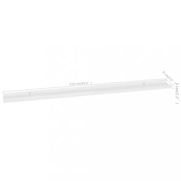 4 db magasfényű fehér fali polc 115 x 9 x 3 cm