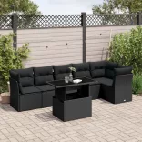 7 részes fekete polyrattan kerti ülőgarnitúra párnával