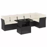 7 részes fekete polyrattan kerti ülőgarnitúra párnával