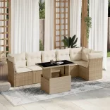 7 részes bézs polyrattan kerti ülőgarnitúra párnákkal