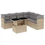 7 részes bézs polyrattan kerti ülőgarnitúra párnákkal