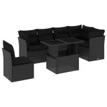 7 részes fekete polyrattan kerti ülőgarnitúra párnával