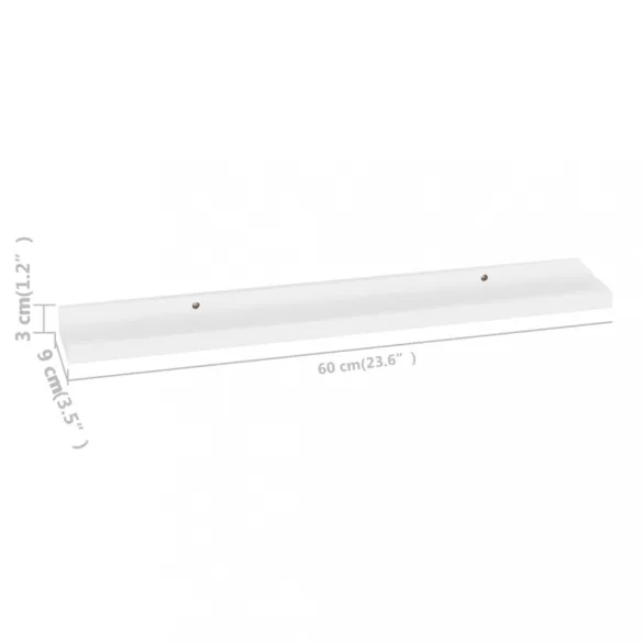 4 db fehér fali polc 60 x 9 x 3 cm