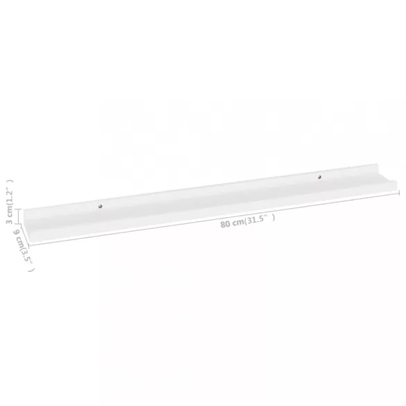 4 db fehér fali polc 80 x 9 x 3 cm