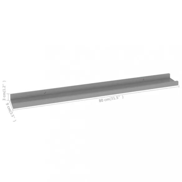 4 db szürke fali polc 80 x 9 x 3 cm