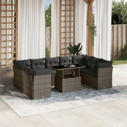   10 részes szürke polyrattan kerti ülőgarnitúra párnákkal