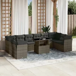   11 részes szürke polyrattan kerti ülőgarnitúra párnákkal