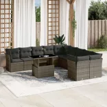 11 részes szürke polyrattan kerti ülőgarnitúra párnákkal