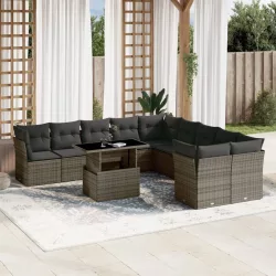   11 részes szürke polyrattan kerti ülőgarnitúra párnákkal