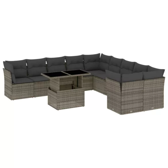 11 részes szürke polyrattan kerti ülőgarnitúra párnákkal