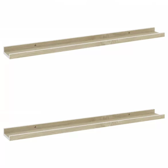 2 db fehér és sonoma tölgy színű fali polc 80 x 9 x 3 cm