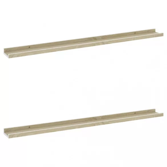 2 db fehér és sonoma tölgy színű fali polc 100 x 9 x 3 cm