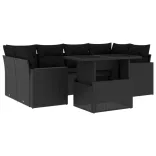 7 részes fekete polyrattan kerti ülőgarnitúra párnával