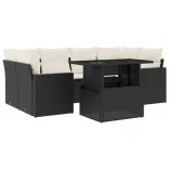 7 részes fekete polyrattan kerti ülőgarnitúra párnával