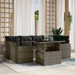 7 részes szürke polyrattan kerti ülőgarnitúra párnákkal