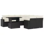 9 részes fekete polyrattan kerti ülőgarnitúra párnákkal