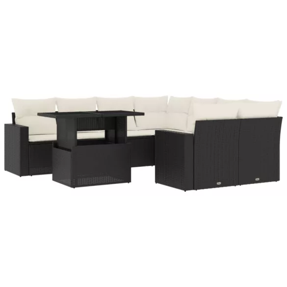 9 részes fekete polyrattan kerti ülőgarnitúra párnákkal