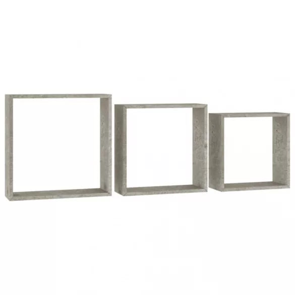 3 db betonszürke fali kockapolc