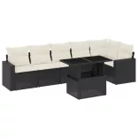 7 részes fekete polyrattan kerti ülőgarnitúra párnával