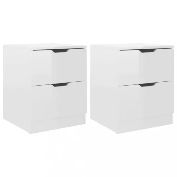 2 db magasfényű fehér szerelt fa éjjeliszekrény 40 x 40 x 50 cm