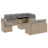 9 részes bézs polyrattan kerti ülőgarnitúra párnákkal