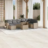 9 részes bézs polyrattan kerti ülőgarnitúra párnákkal