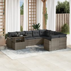   10 részes szürke polyrattan kerti ülőgarnitúra párnákkal