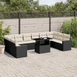 11 részes fekete polyrattan kerti ülőgarnitúra párnákkal