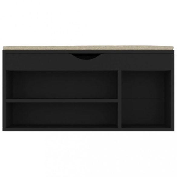 fekete szerelt fa cipőtároló pad párnával 104 x 30 x 49 cm