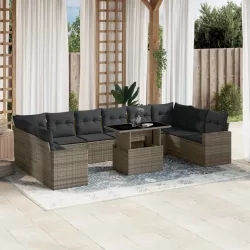   11 részes szürke polyrattan kerti ülőgarnitúra párnákkal