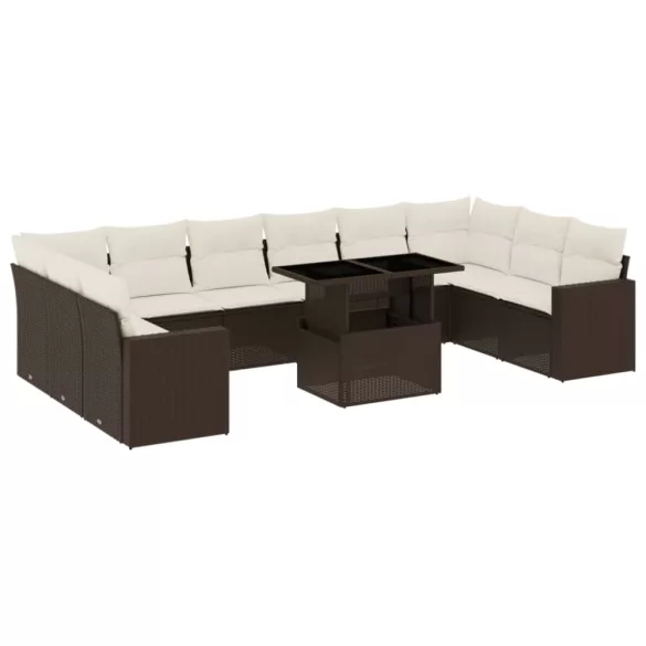 11 részes barna polyrattan kerti ülőgarnitúra párnákkal