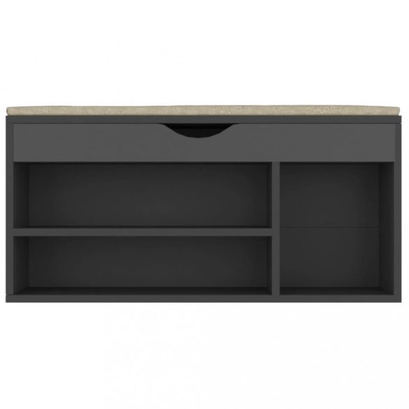 szürke szerelt fa cipőtároló pad párnával 104 x 30 x 49 cm