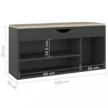 szürke szerelt fa cipőtároló pad párnával 104 x 30 x 49 cm