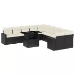 11 részes fekete polyrattan kerti ülőgarnitúra párnákkal