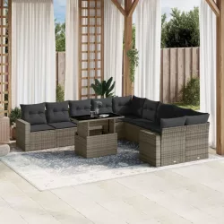   11 részes szürke polyrattan kerti ülőgarnitúra párnákkal
