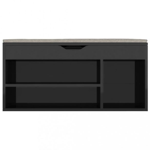 magasfényű fekete cipőtároló pad párnával 104 x 30 x 49 cm