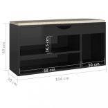 magasfényű fekete cipőtároló pad párnával 104 x 30 x 49 cm