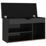 magasfényű fekete cipőtároló pad párnával 80 x 30 x 47 cm