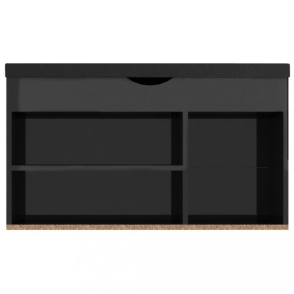 magasfényű fekete cipőtároló pad párnával 80 x 30 x 47 cm